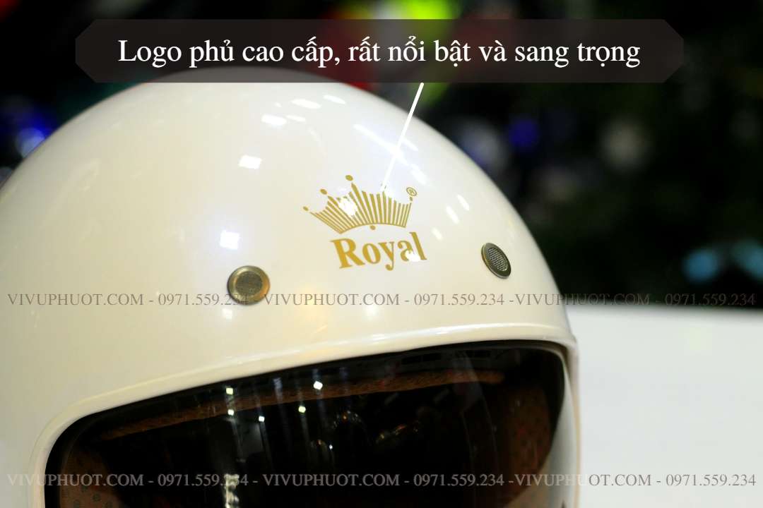Mũ 3/4 Royal M139 Trắng Bóng
