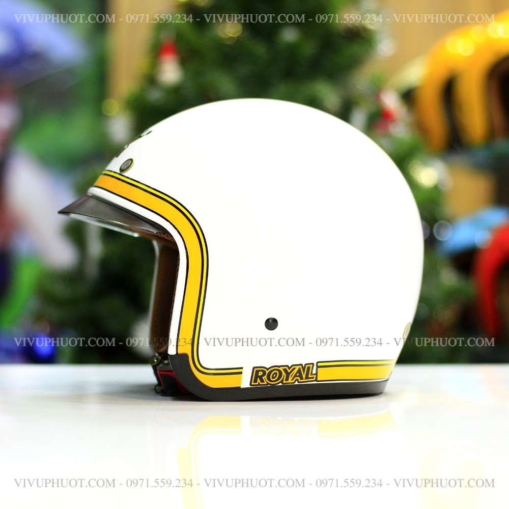 mu-bao-hiem-3-4-royal-m139-v10-trang-viem-vang-16 Mũ 3/4 Royal M139 V10 Trắng Viềm Vàng