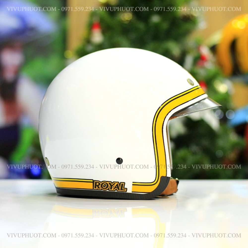 mu-bao-hiem-3-4-royal-m139-v10-trang-viem-vang-20 Mũ 3/4 Royal M139 V10 Trắng Viềm Vàng