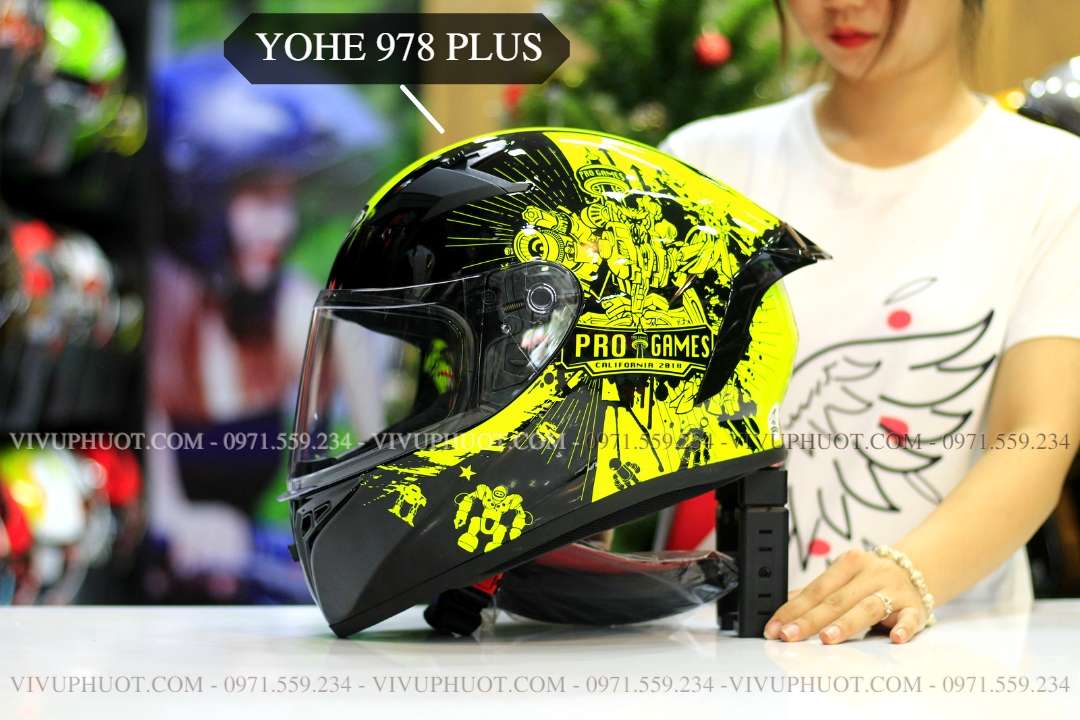 Mũ Fullface Yohe 978 Plus Progames Cam Vàng 
