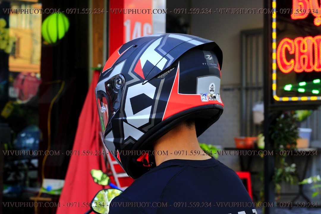 Mũ Fullface KYT TT Course Electron Matt Grey Red