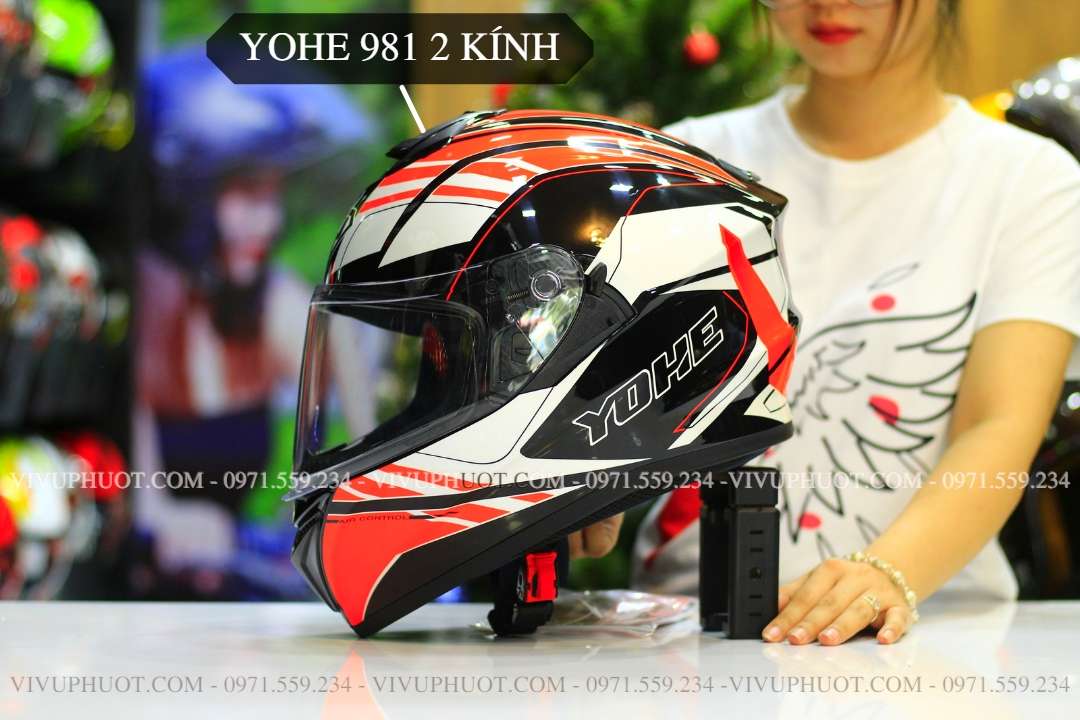 Mũ Fullface Yohe 981 Đen Trắng Cam