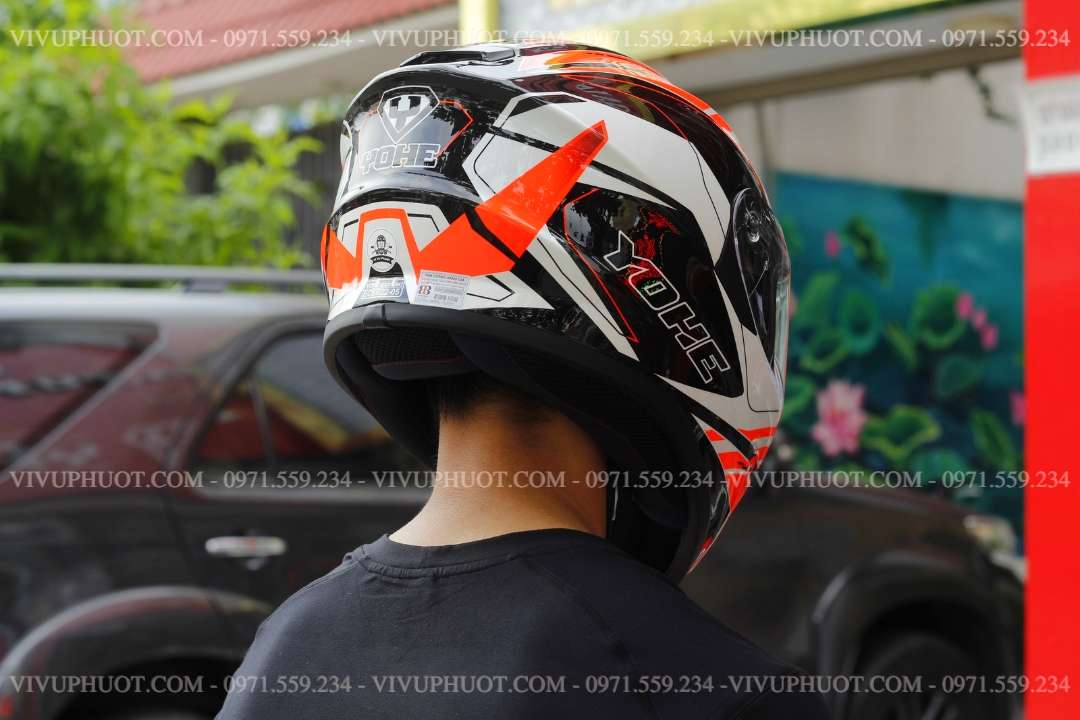 Mũ Fullface Yohe 981 Đen Trắng Cam