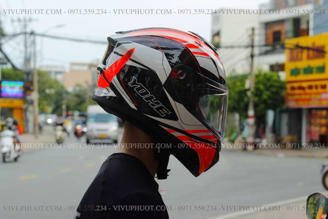 Mũ Fullface Yohe 981 Đen Trắng Cam