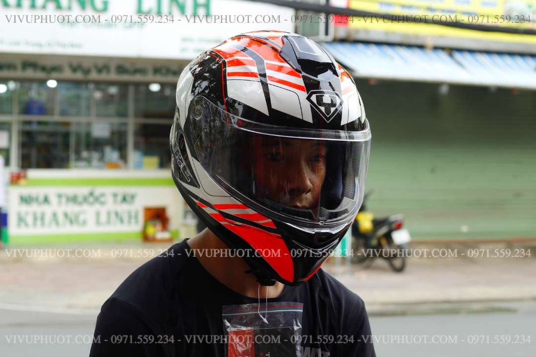 Mũ Fullface Yohe 981 Đen Trắng Cam