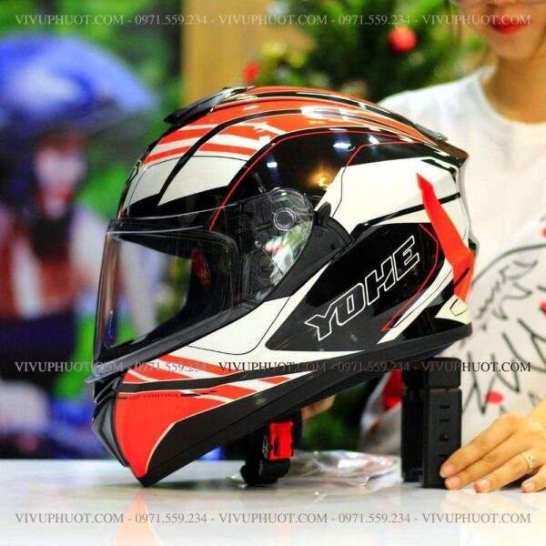 Mũ Fullface Yohe 981 Đen Trắng Cam