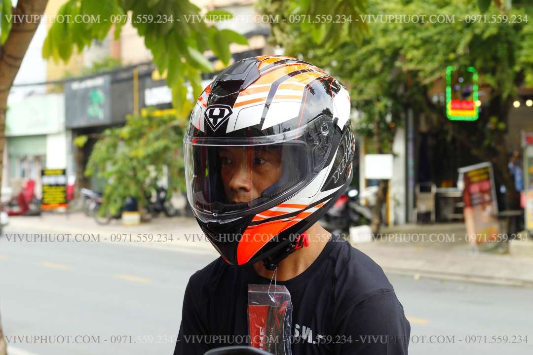 Mũ Fullface Yohe 981 Đen Trắng Cam