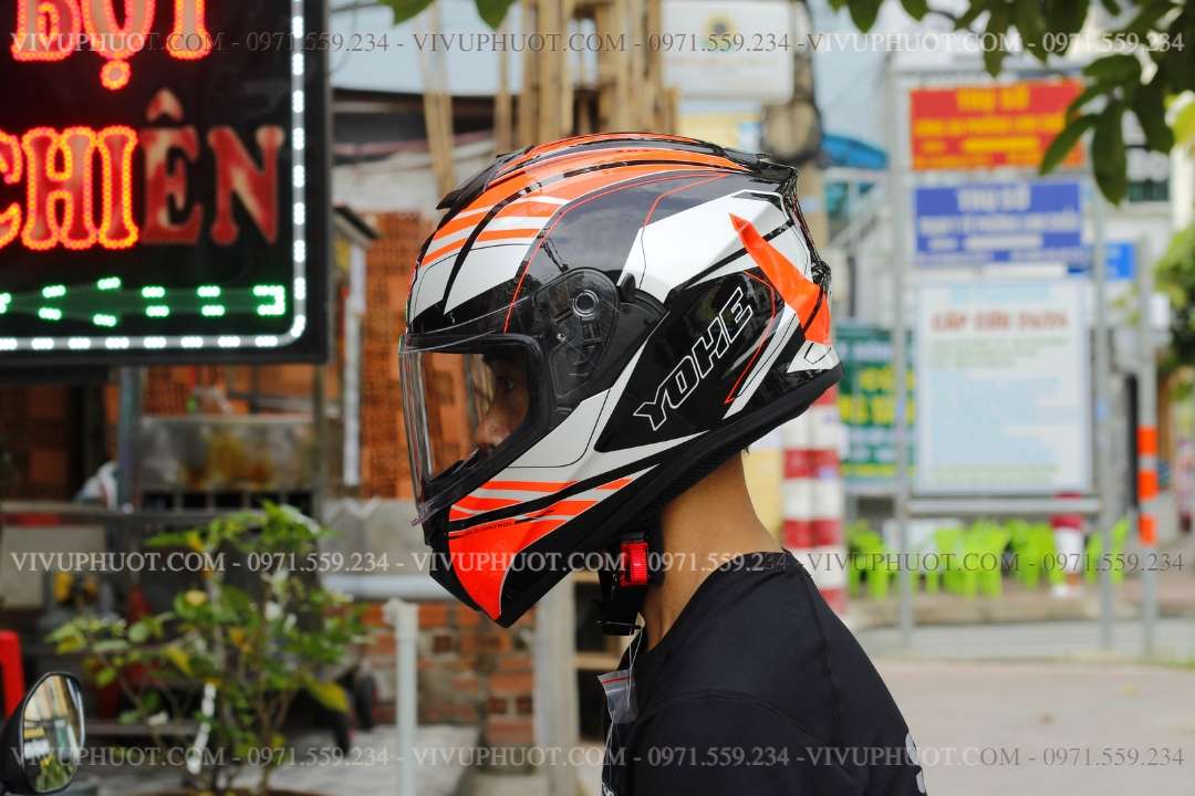 Mũ Fullface Yohe 981 Đen Trắng Cam