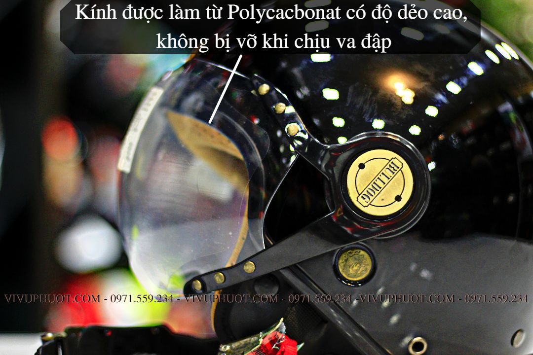 Mũ 3/4 Bulldog POM Đen Bóng