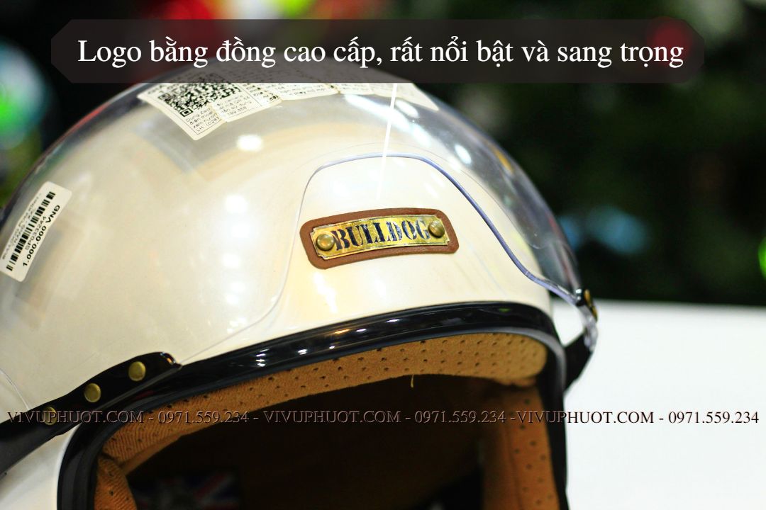 Mũ 3/4 Bulldog POM Trắng Bóng