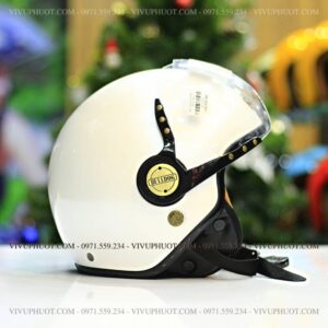 Mũ 3/4 Bulldog POM Trắng Bóng