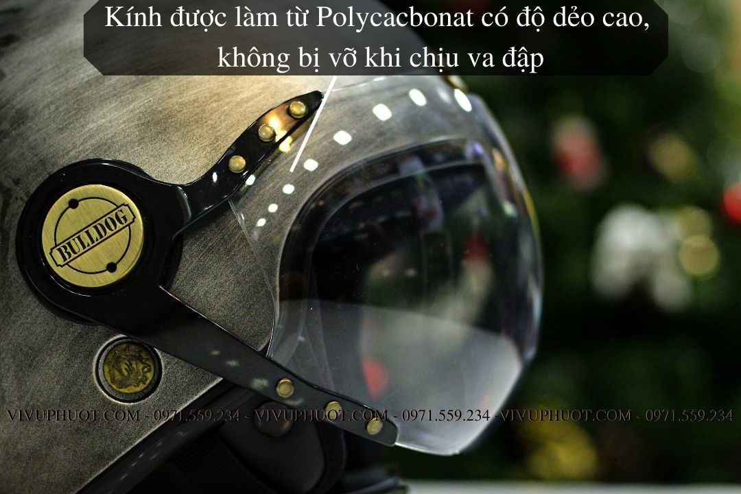 Mũ 3/4 Bulldog POM Xám Xước