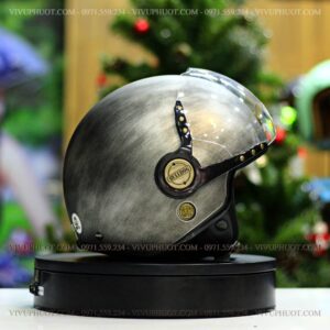 Mũ 3/4 Bulldog POM Xám Xước