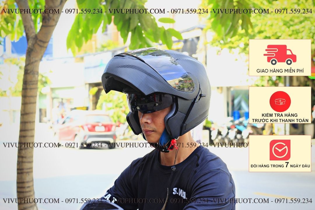 Mũ Fullface Royal M179 Lật Cằm Vân Carbon