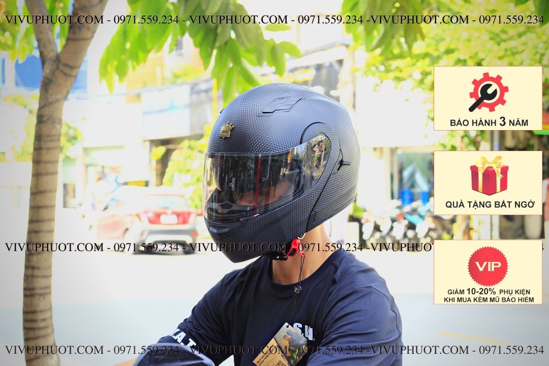 Mũ Fullface Royal M179 Lật Cằm Vân Carbon