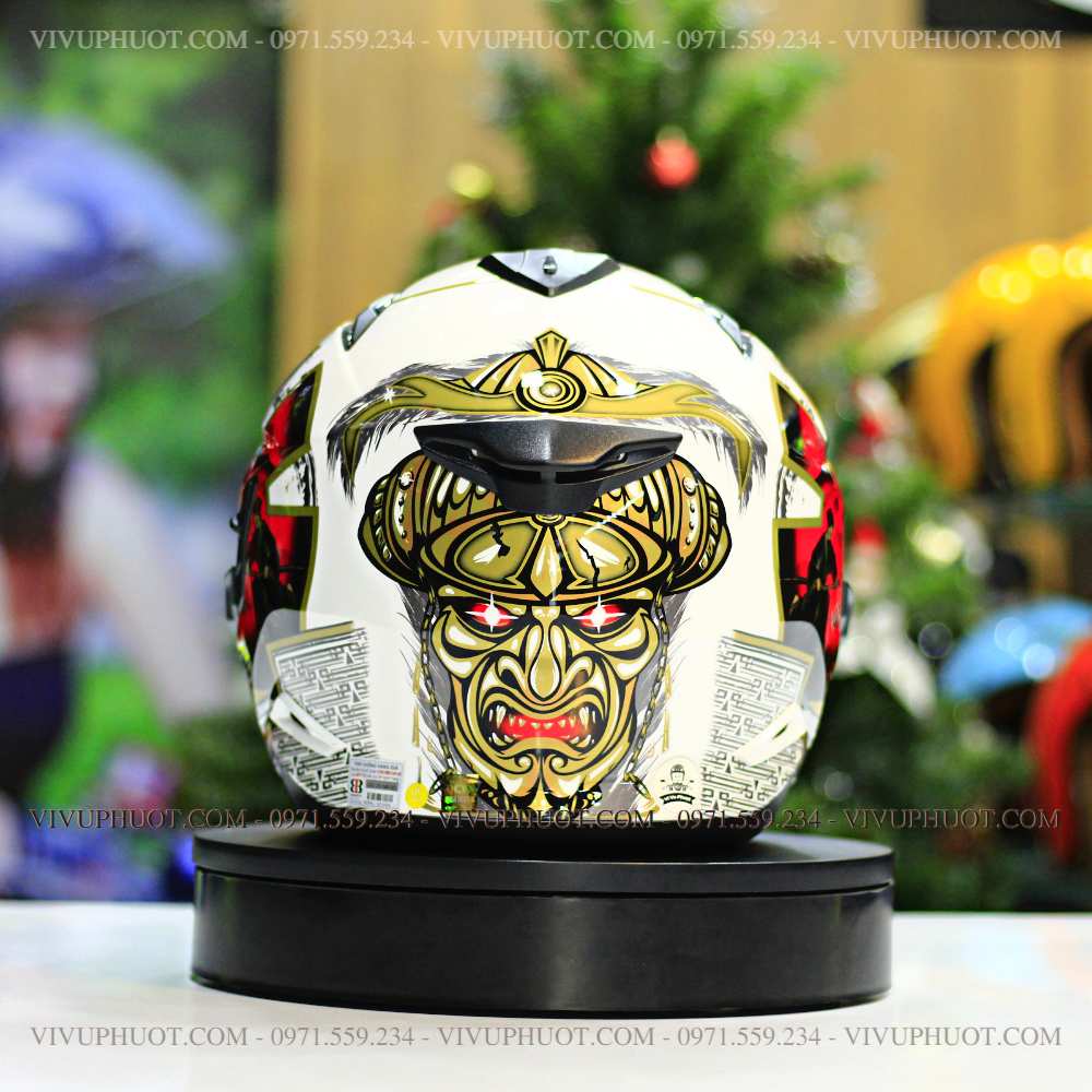 mu-bao-hiem-3-4-zeus-613b-samurai-trang-bong-26 Mũ 3/4 Zeus 613B Samurai Trắng Bóng