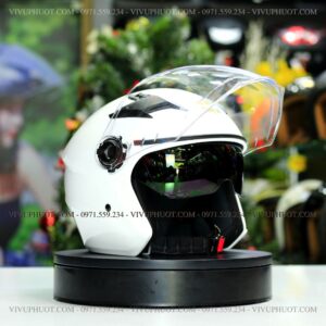 Mũ 3/4 Royal M268 2 Kính Trắng Bóng