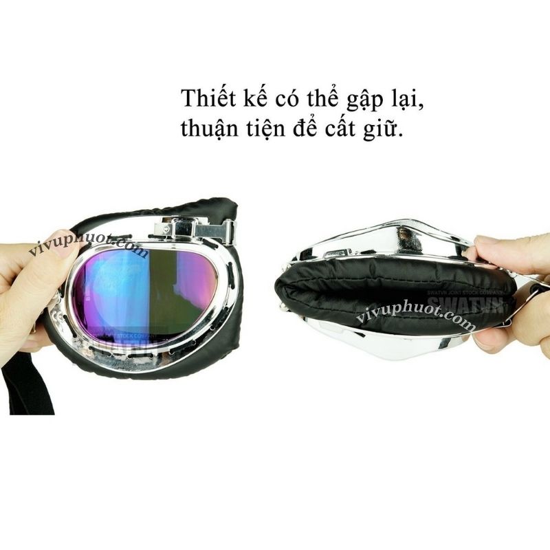 Kính Phi Công Cho Mũ 1/2 và 3/4 Gọng Bạc
