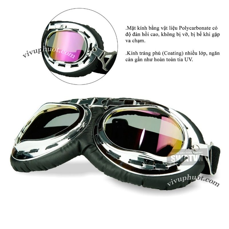 Kính Phi Công Cho Mũ 1/2 và 3/4 Gọng Bạc