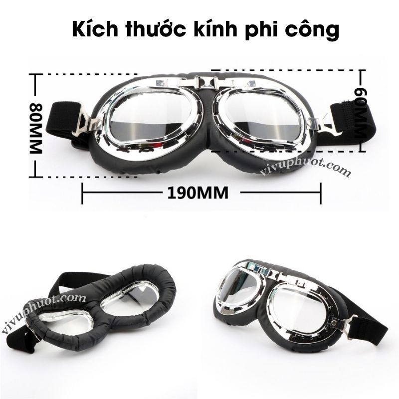 Kính Phi Công Cho Mũ 1/2 và 3/4 Gọng Bạc