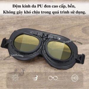 Kính Phi Công Cho Mũ 1/2 và 3/4 Gọng Đen