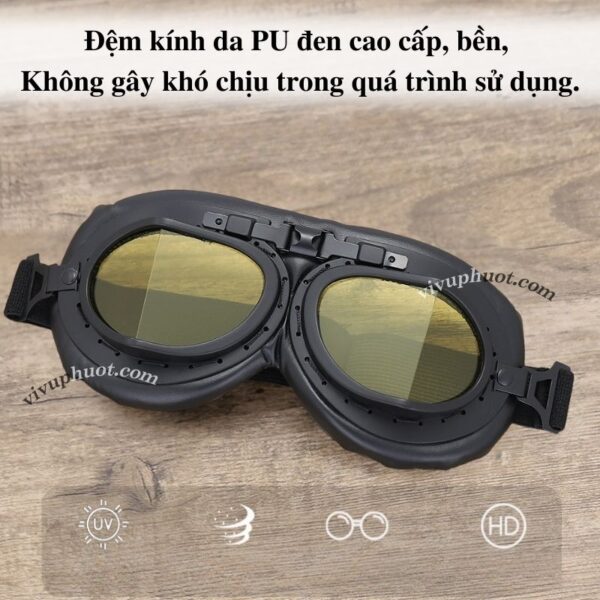Kính Phi Công Cho Mũ 1/2 và 3/4 Gọng Đen