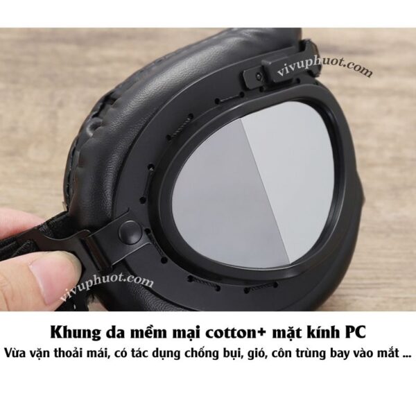 Kính Phi Công Cho Mũ 1/2 và 3/4 Gọng Đen
