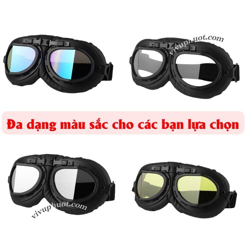 Kính Phi Công Cho Mũ 1/2 và 3/4 Gọng Đen