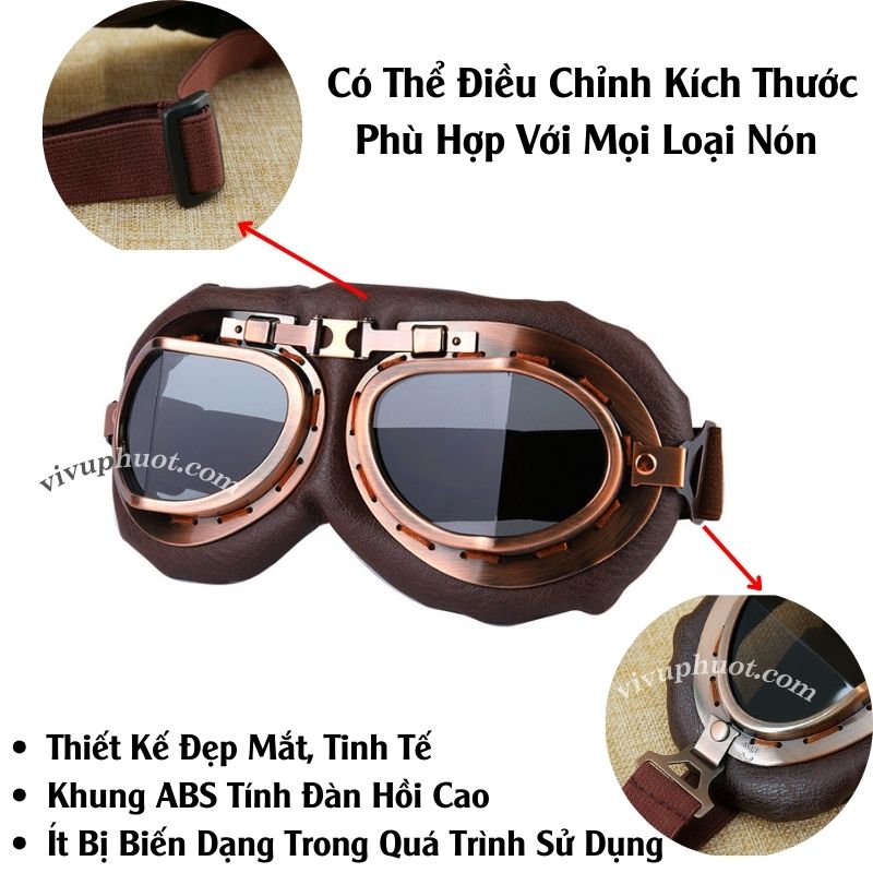 Kính Phi Công Cho Mũ 1/2 và 3/4 Gọng Đồng