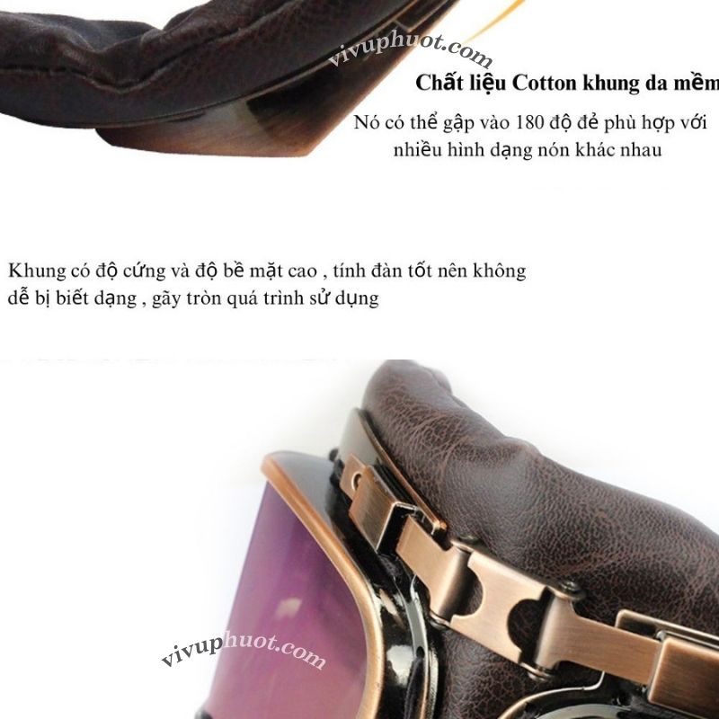 Kính Phi Công Cho Mũ 1/2 và 3/4 Gọng Đồng
