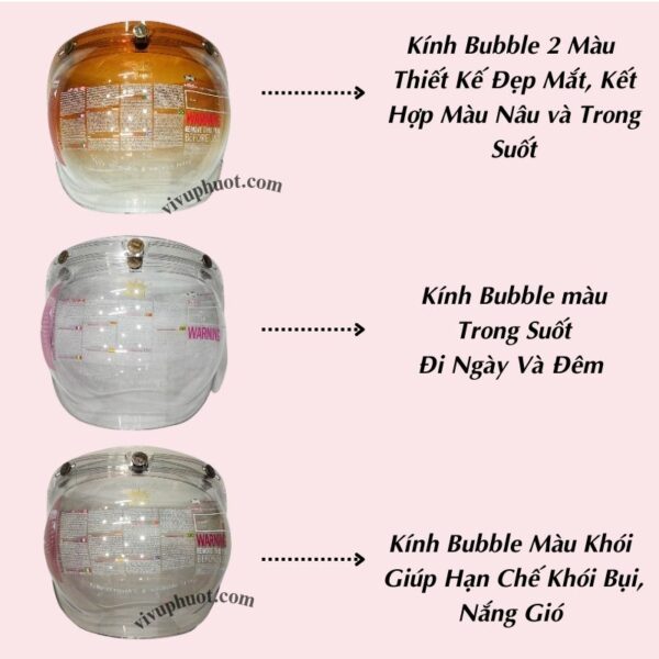Kính Bubble Gắn Nón 3/4, Fullface