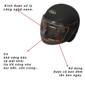 Kính Thay Thế Cho Mũ Bảo Hiểm 3/4 Royal M124K – GRO 818,Rona R8 -Asia MT124K