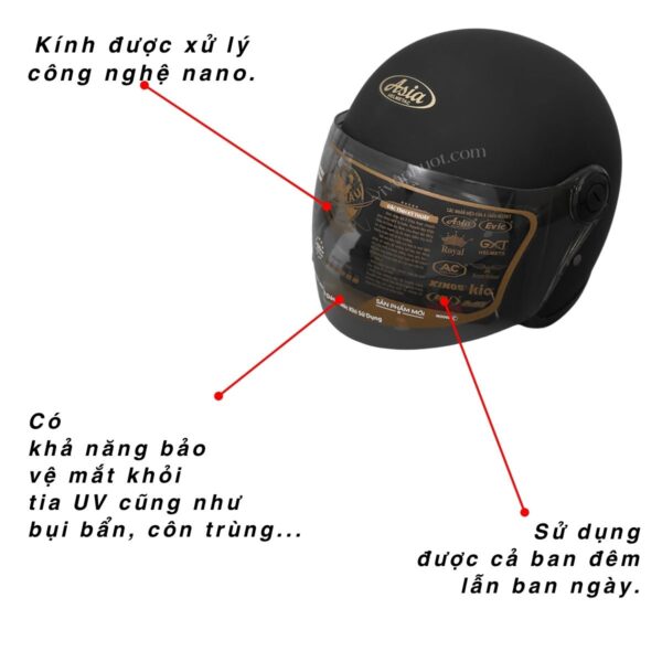 Kính Thay Thế Cho Mũ Bảo Hiểm 3/4 Royal M124K – GRO 818,Rona R8 -Asia MT124K