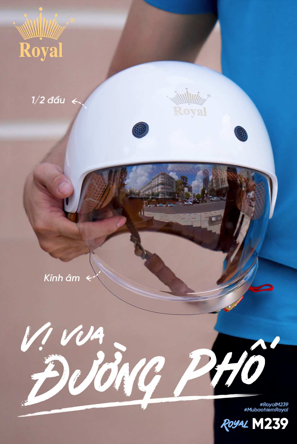 Mũ Bảo Hiểm 1/2 Royal M239 Kính Âm