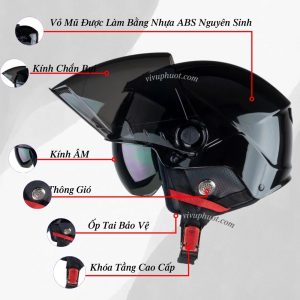 Mũ Bảo Hiểm 2 Kính 1/2 Royal M289