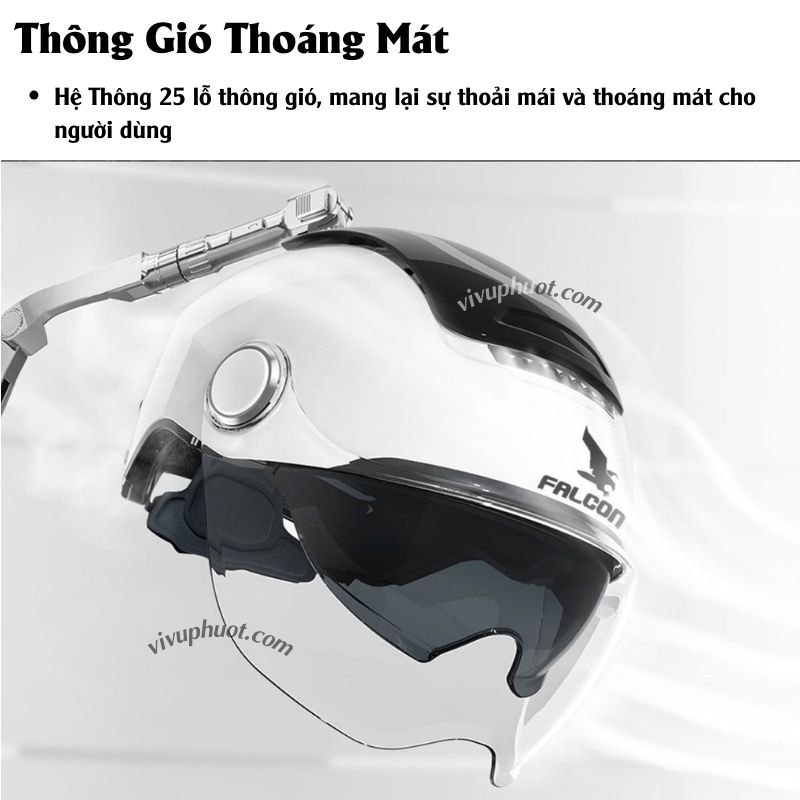 Mũ Bảo Hiểm 1/2 Falcon Bee 2 Kính